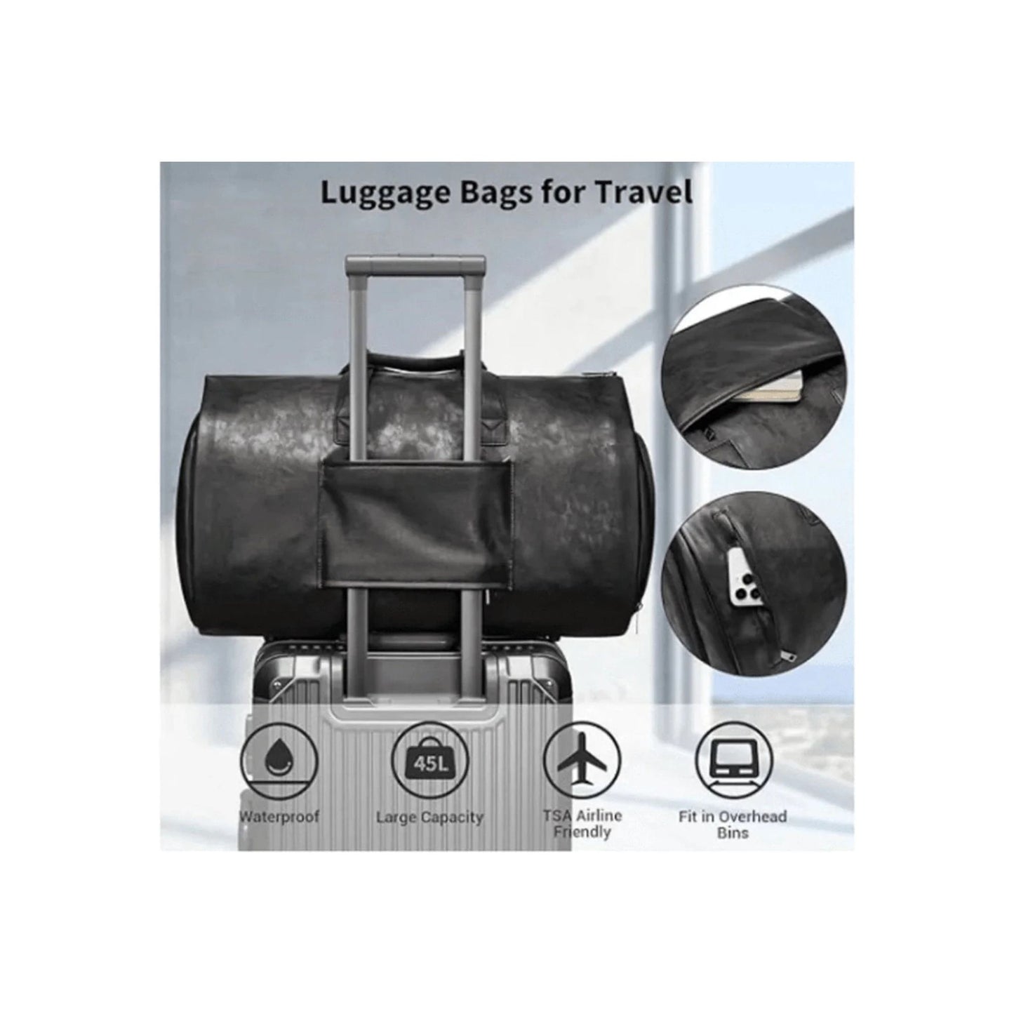 CarryQuest® - Multifunctional Travel/Handbag - Women and Men - PU Leather - Black