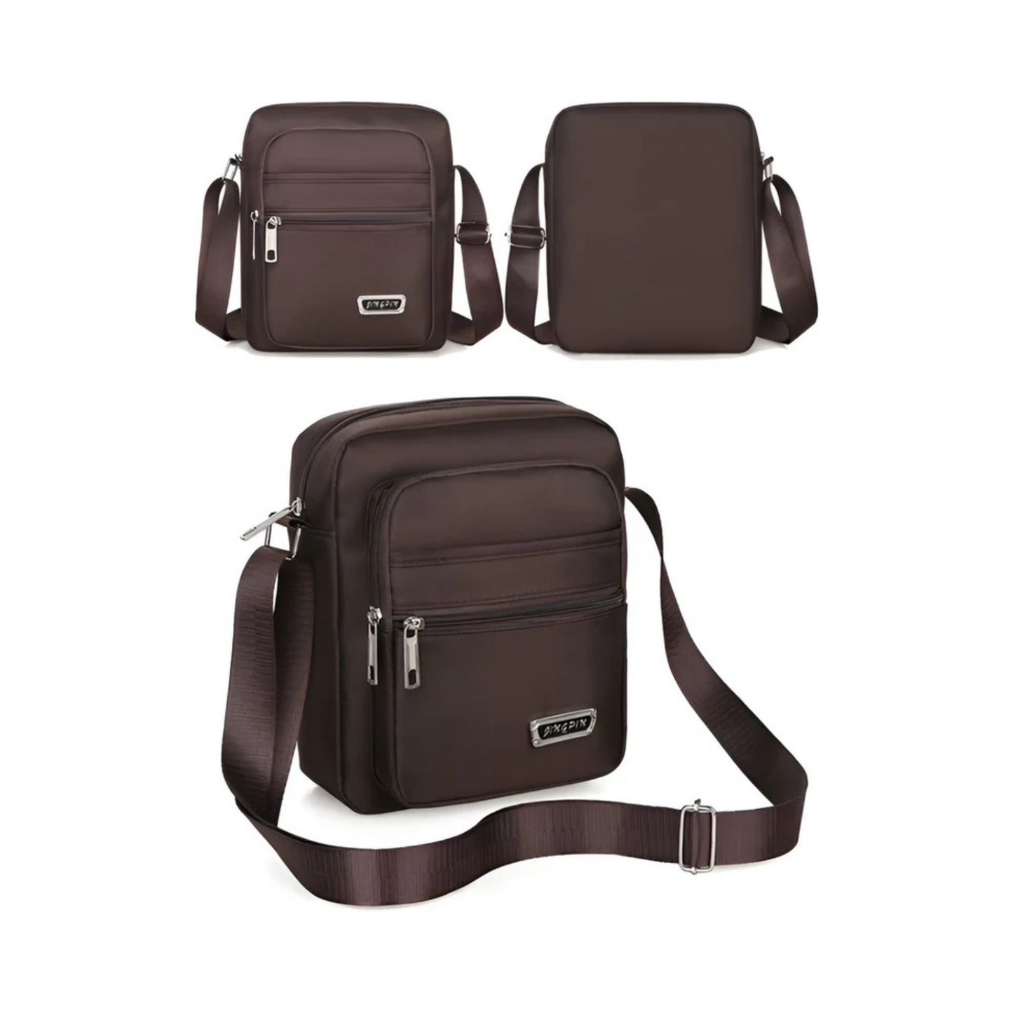 CarryQuest® - Nylon Shoulder Bag Messenger Bag - Zipper Handbag - Men - Brown