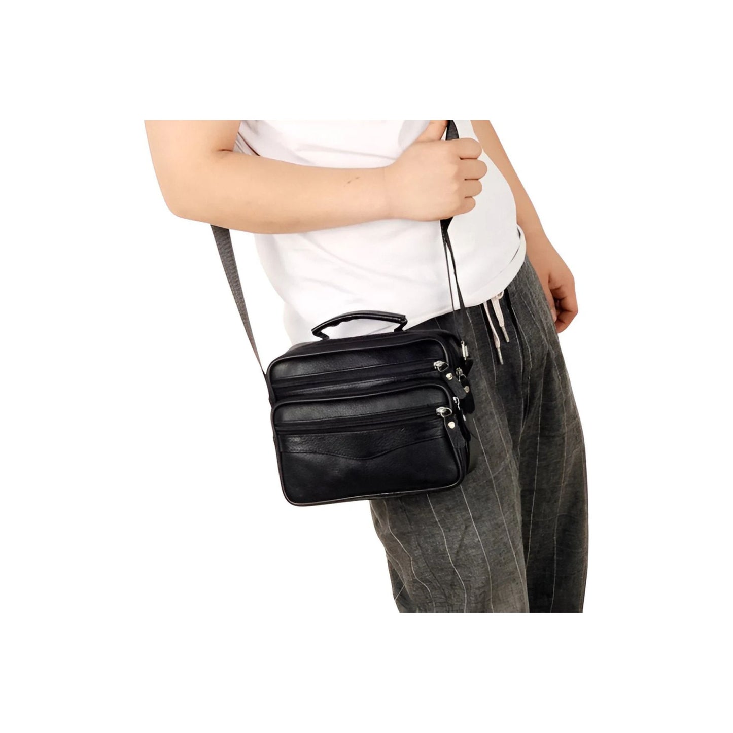 CarryQuest® - Heren Lederen Schoudertas - Koeienhuid Lederen Handtassen - Koffie