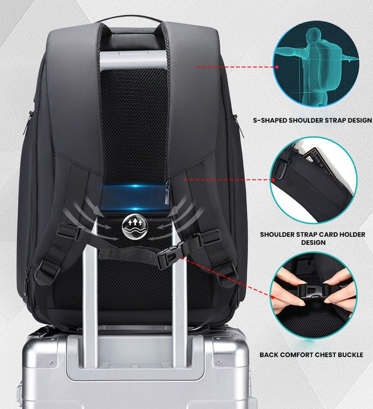CarryQuest® 30L Waterdichte Rugzak – 46x32x24 cm – USB Oplaadpoort – Lichtgewicht – Perfect voor Reizen en Dagelijks GebruikCarryQuest®simpleNiet Klaar