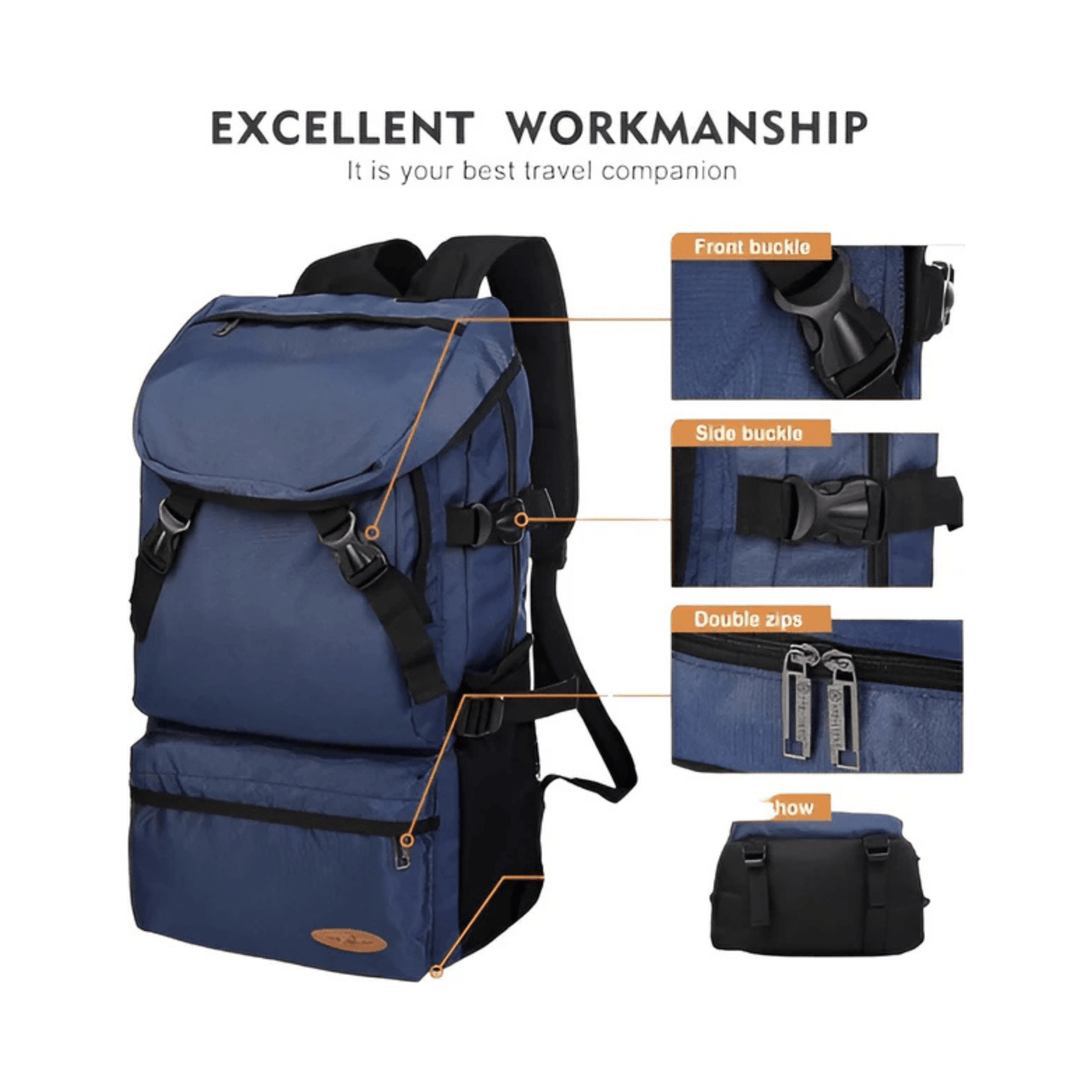 CarryQuest® - 50L Wandelen Reisrugzak - Waterdicht - Laptop 15,6" - Wandelrugzak - BlauwCarryQuestsimple