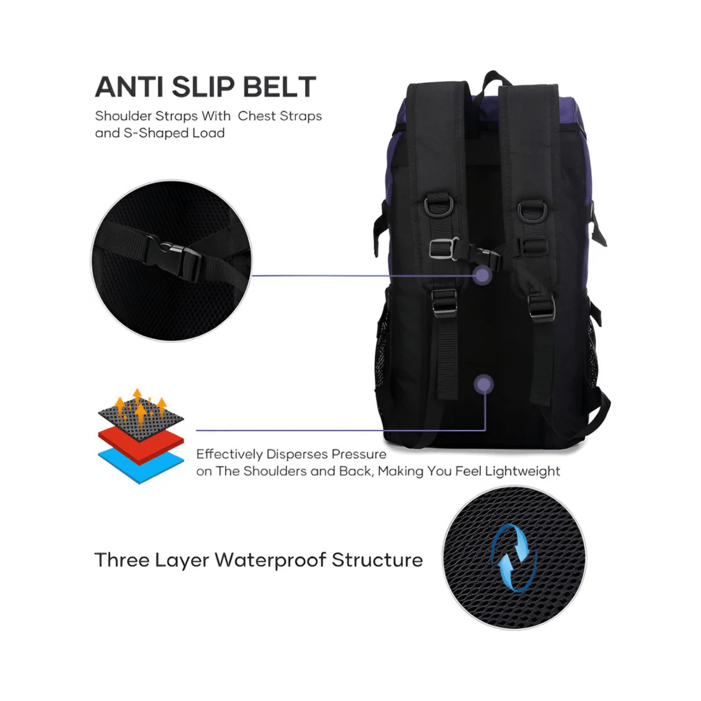 CarryQuest® - 50L Wandelen Reisrugzak - Waterdicht - Lichtgewicht - Laptop 15,6" - Wandelrugzak - PaarsCarryQuestsimple