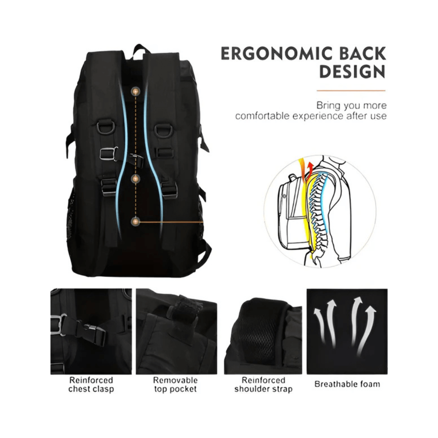 CarryQuest® - 50L Wandelen Reisrugzak - Waterdicht - Lichtgewicht - Laptop 15,6" - Wandelrugzak - ZwartCarryQuestsimple
