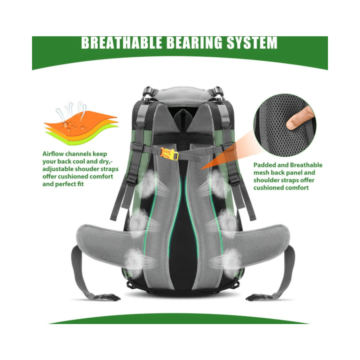 CarryQuest® - 60L - Wandelrugzak - Rugzak - Wandelen - Waterbestendig - Duurzaam - Polyester - GroenCarryQuestsimple