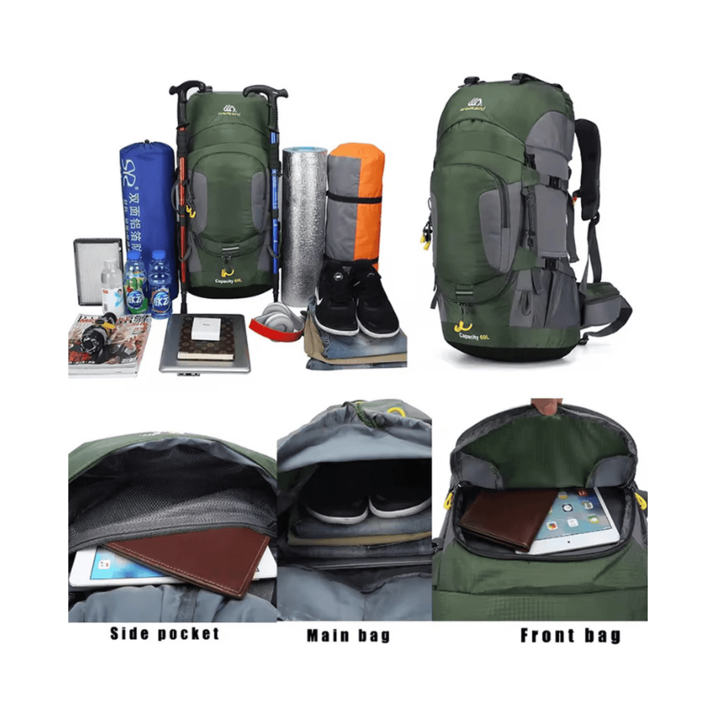 CarryQuest® - 60L - Wandelrugzak - Rugzak - Wandelen - Waterbestendig - Duurzaam - Polyester - GroenCarryQuestsimple