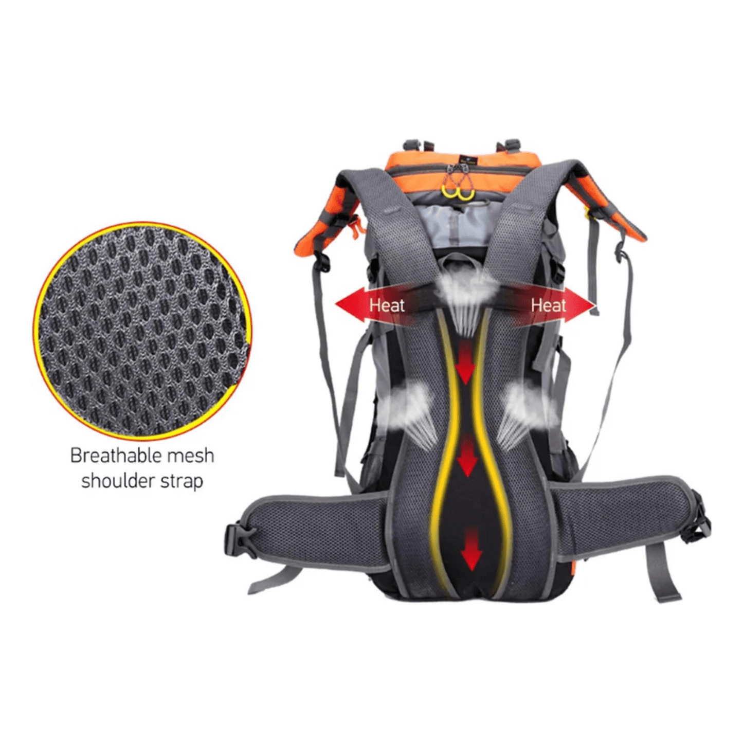 CarryQuest® - 60L - Wandelrugzak - Rugzak - Wandelen - Waterbestendig - Duurzaam - Polyester - OranjeCarryQuestsimple
