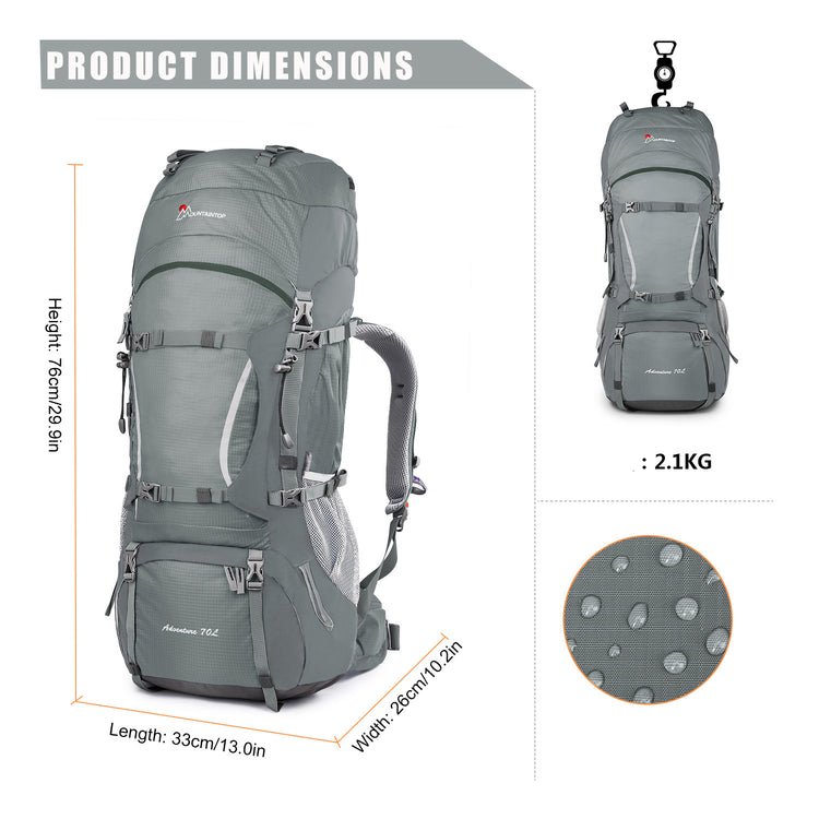 CarryQuest® 70L Waterdichte Hiking Rugzak – Lichtgewicht – 76x33x26 cm – Perfect voor Outdoor AvonturenCarryQuest®Wandel RugzakNiet Klaar