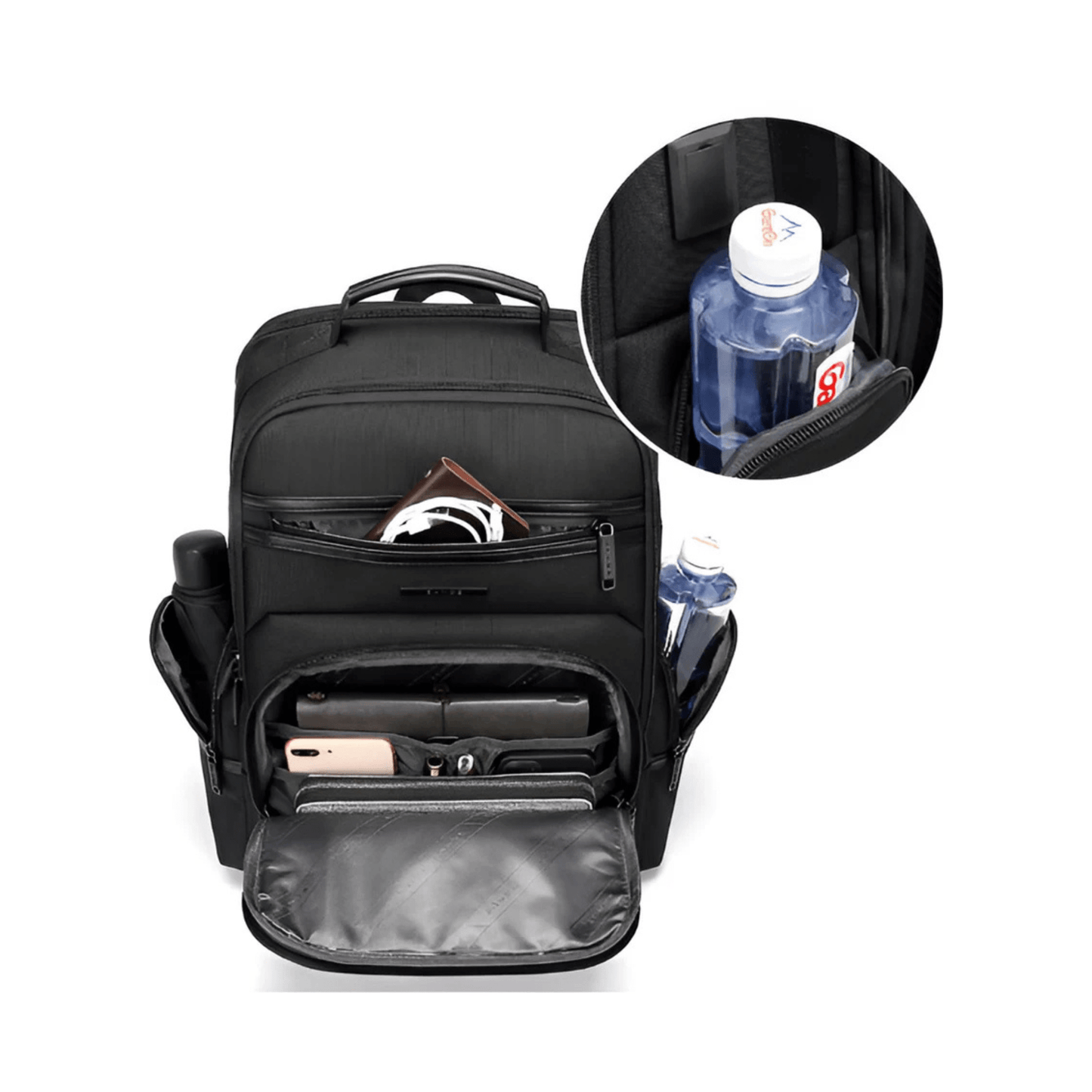 CarryQuest® - Anti - diefstal Laptop Rugzak 15,6" - Waterdicht + USB Oplaadpoort - Schooltassen - Zwart