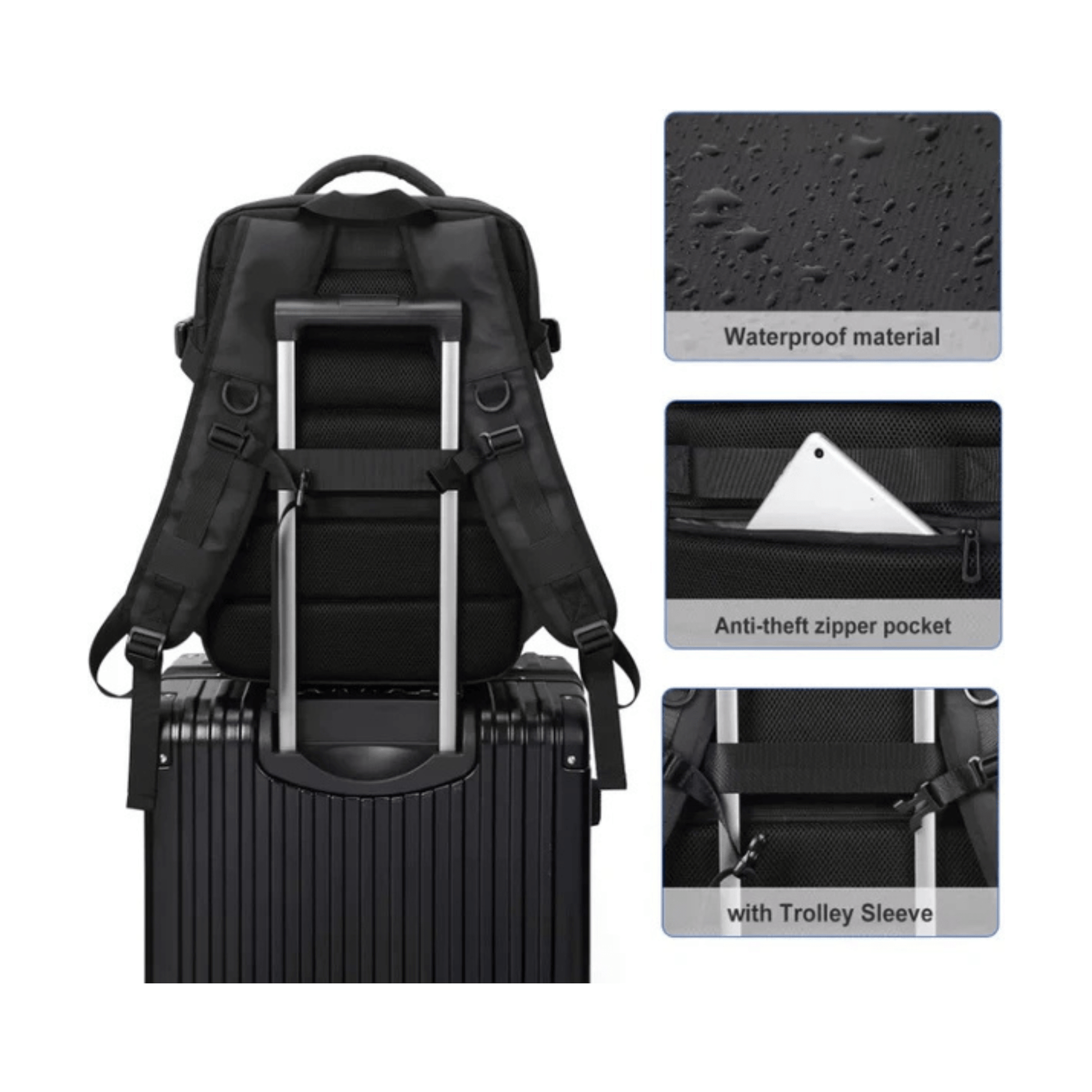 CarryQuest® - Backpacks - Reisrugzak - Weekendtas - Laptop Backpack - USB - Uitgang - 17 Inch Laptop - Zwart