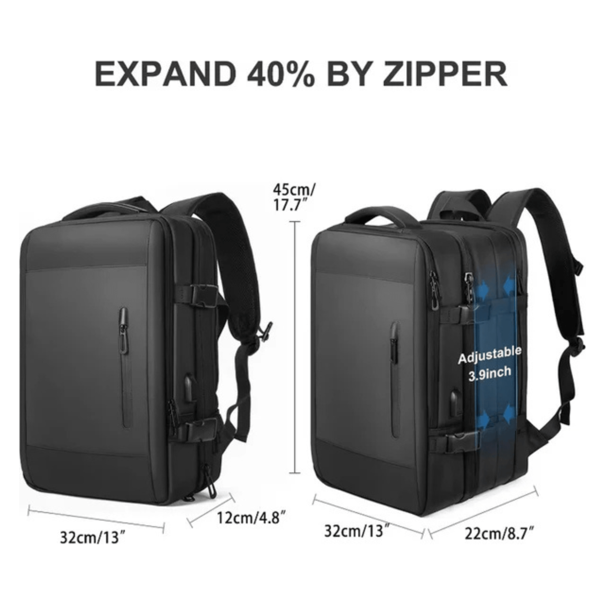 CarryQuest® - Backpacks - Reisrugzak - Weekendtas - Laptop Backpack - USB - Uitgang - 17 Inch Laptop - Zwart