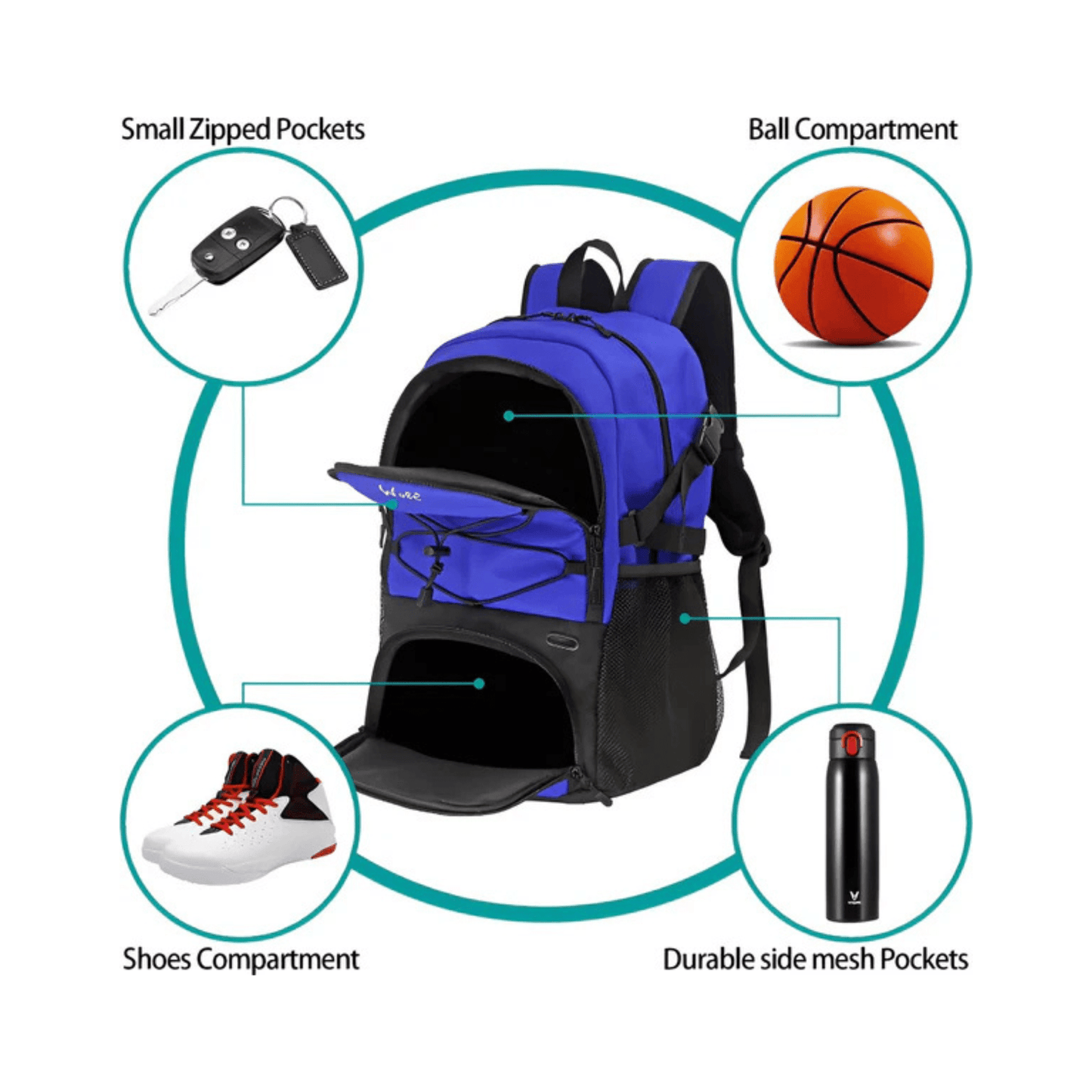 CarryQuest® - Basketbal Voetbal Rugzak - Waterbestendig - Blauw