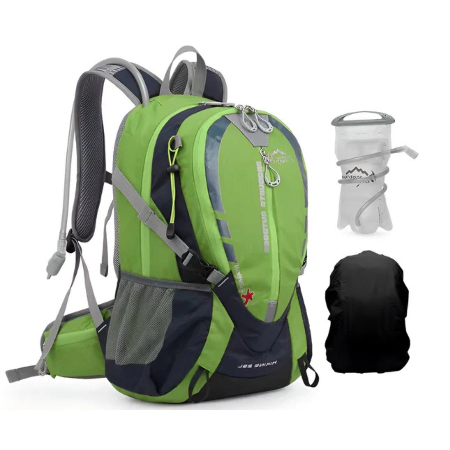 CarryQuest® - Bergbeklimmen Hydratatie Rugzak 25L + 2L Waterzak En Regenhoes - Ergonomisch & Duurzaam - Wandel Rugzak - Groen