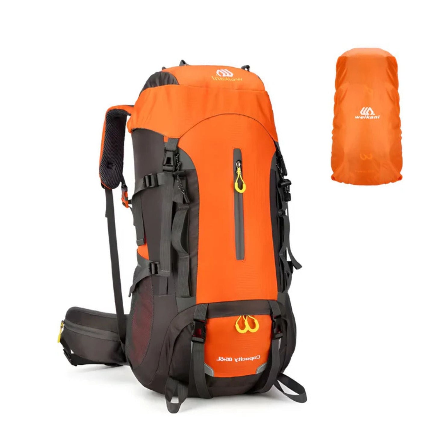 CarryQuest® - Bergbeklimming Rugzak 70L - Waterdicht Nylon + Regenhoes - Schoudertas - OranjeCarryQuestsimple