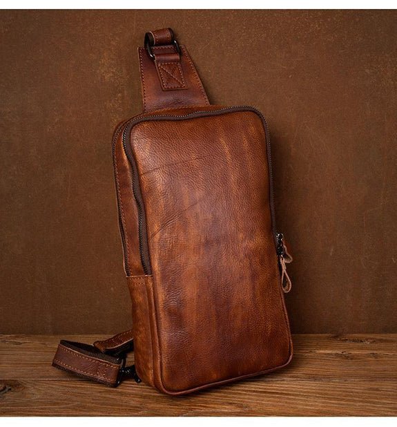 CarryQuest® Bruine Lederen Schoudertas – 10 inch – Casual Sling Pack – Voor MannenCarryQuestCross Body Tas03