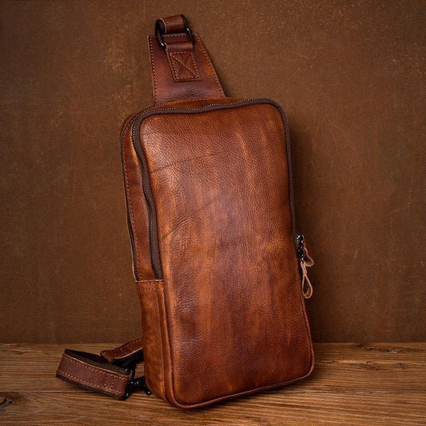 CarryQuest® Bruine Lederen Schoudertas – 10 inch – Casual Sling Pack – Voor MannenCarryQuestCross Body Tas03