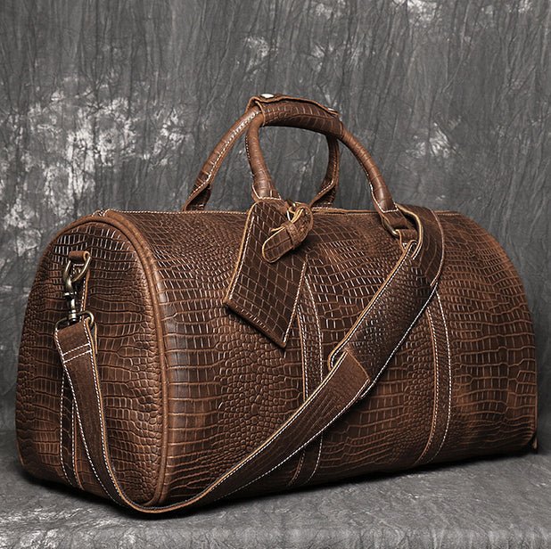 CarryQuest® Bruine Lederen Weekendtas – Krokodillenpatroon – Ruim & Stijlvol – 50x23x26 cmCarryQuestReis - /WeekendtasBruine Lederen Weekendtas