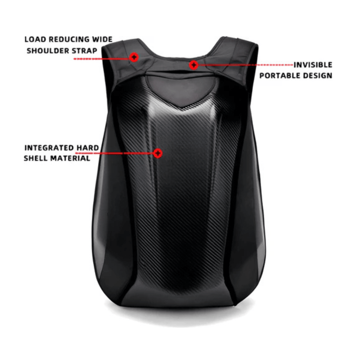 CarryQuest® - Carbon Fiber Motorhelm Rugzak 48L - Waterdichte Tas - Motor Rugzak - Turtle Bag - Zwart