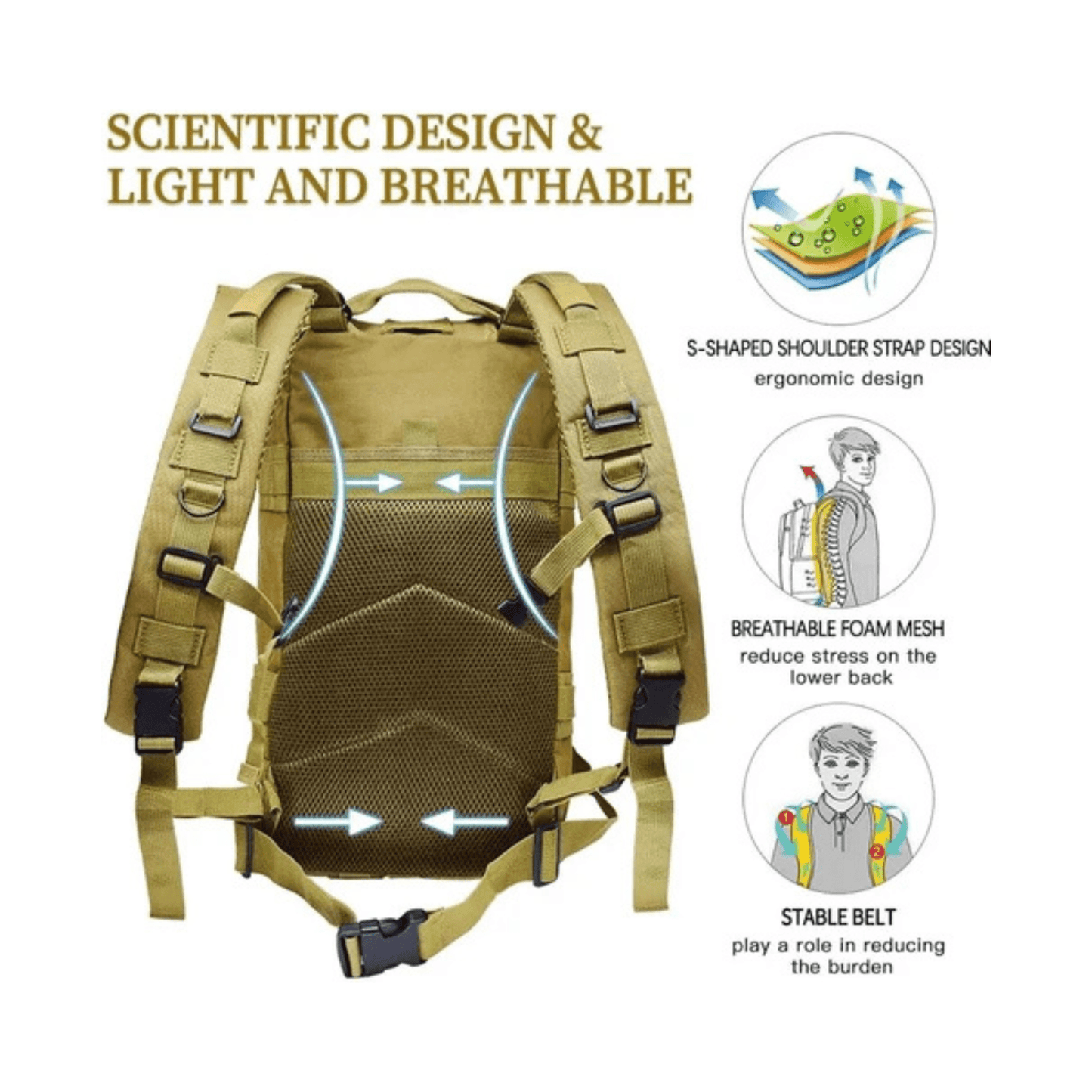 CarryQuest® - Duurzaam nylon - Camouflage - lichtgewicht en draagbaar - 30 liter capaciteit - Khaki