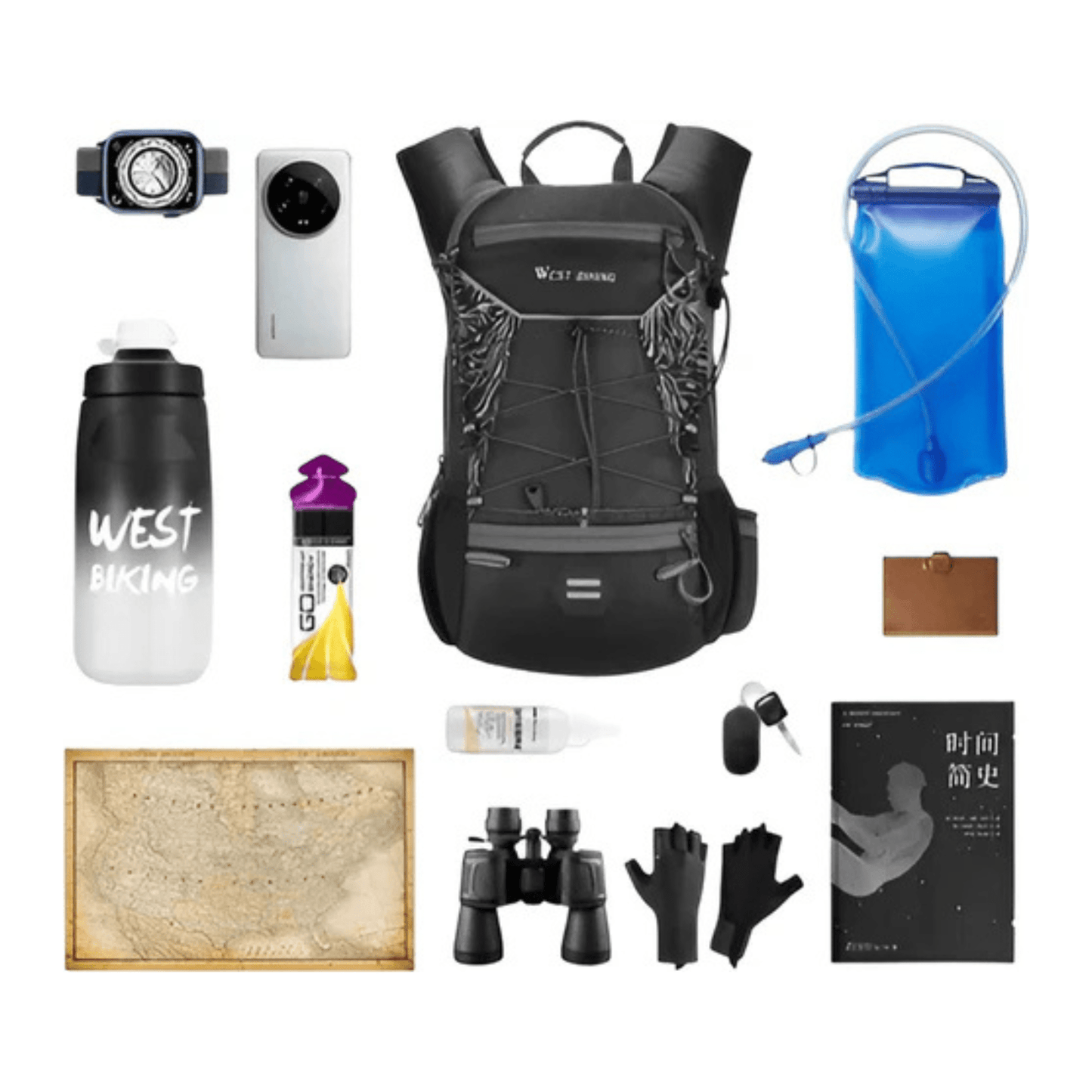 CarryQuest® - Fietsrugzak - Ultralicht 16L Backpack - 1.5L Clip TPU Water Bag - Waterbestendig - Grijs