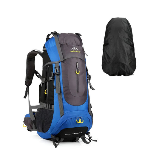 CarryQuest® - Grote Camping Rugzak Reistas - 65+5L - Duurzaam Nylon + Regenhoes - Sporttassen - Wandelen - Blauw