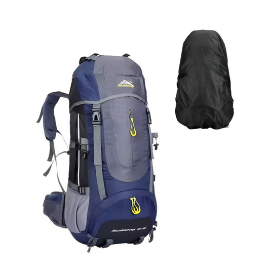 CarryQuest® - Grote Camping Rugzak Reistas - 65+5L - Duurzaam Nylon + Regenhoes - Sporttassen - Wandelen - Donker Blauw
