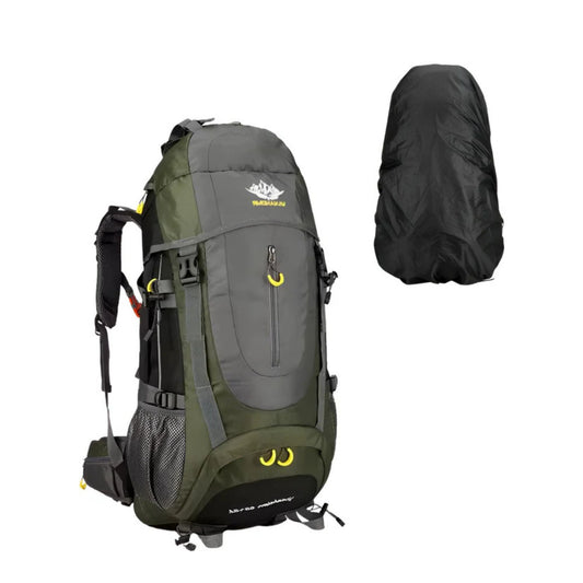 CarryQuest® - Grote Camping Rugzak Reistas - 65+5L - Duurzaam Nylon + Regenhoes - Sporttassen - Wandelen - Groen