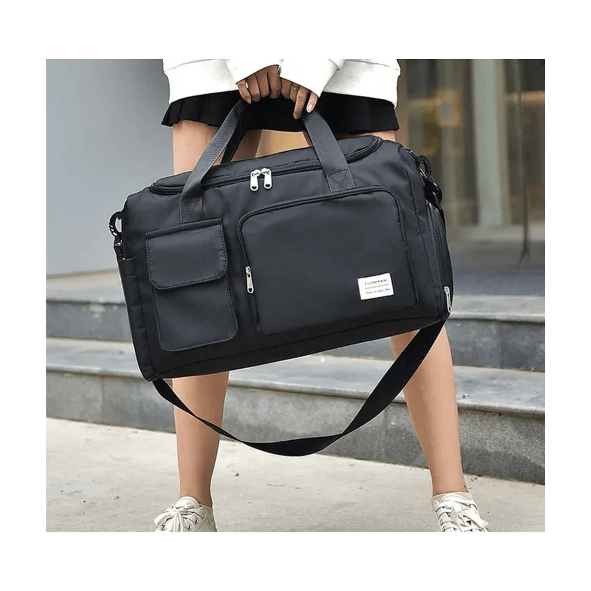 CarryQuest® - Grote Capaciteit Reistas voor Dames - Droog - Nat - Handbagage - Sporttas - Nylon - Lichtgewicht - Zwart