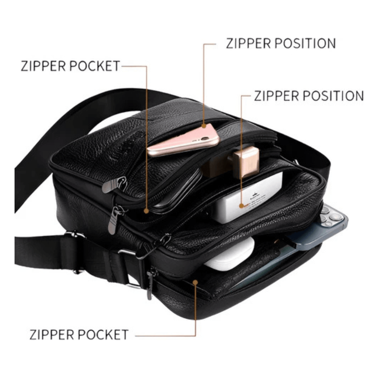 CarryQuest® - Heren Lederen Schoudertas - Echt Leder - DonkerbruinCarryQuestsimple