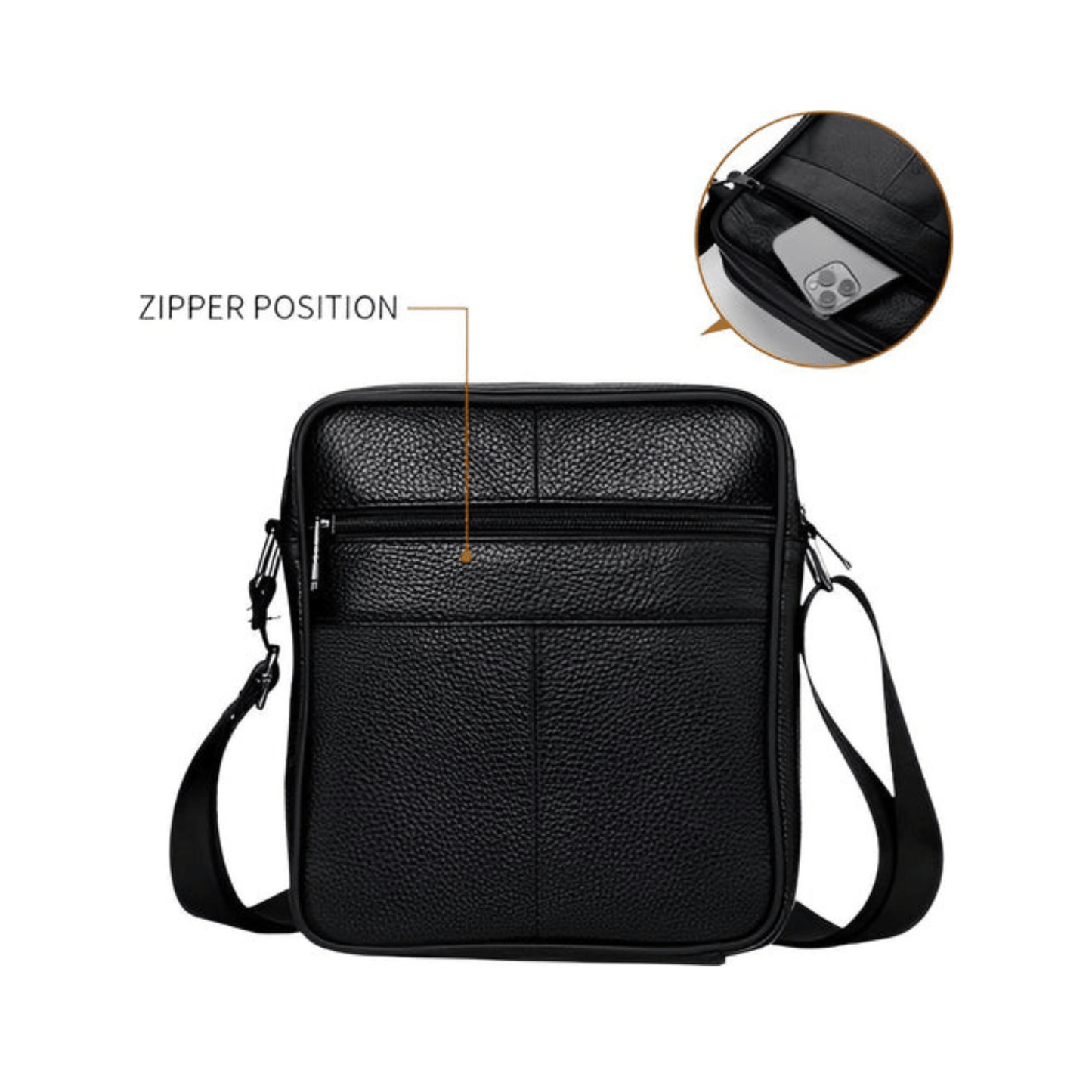 CarryQuest® - Heren Lederen Schoudertas - Echt Leder - ZwartCarryQuestsimple