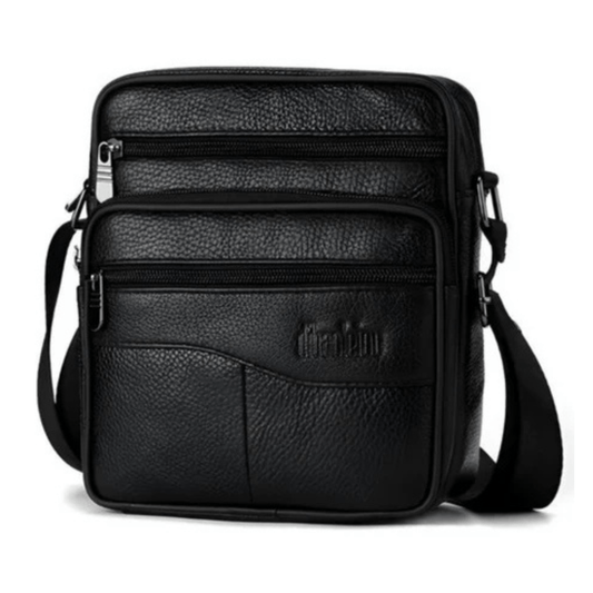 CarryQuest® - Heren Lederen Schoudertas - Echt Leder - Zwart