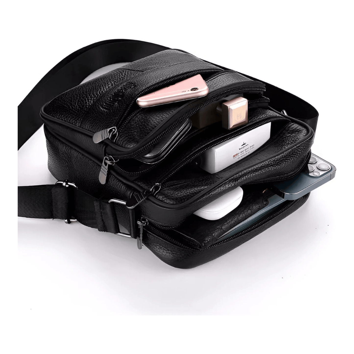 CarryQuest® - Heren Lederen Schoudertas - Echt Leder - ZwartCarryQuestsimple