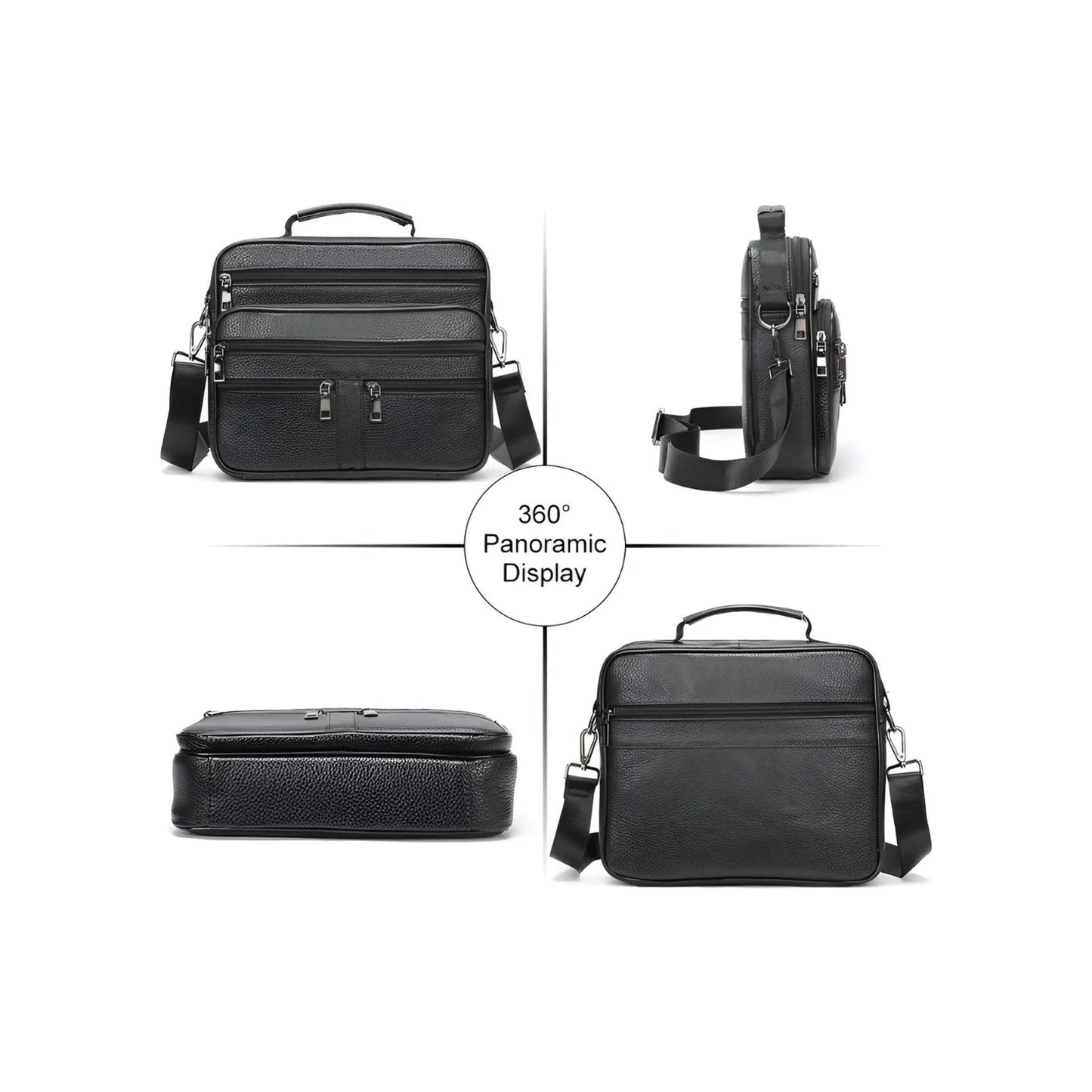 CarryQuest® - Heren Lederen Schoudertas - Koeienhuid Lederen Handtassen - ZwartCarryQuestsimple
