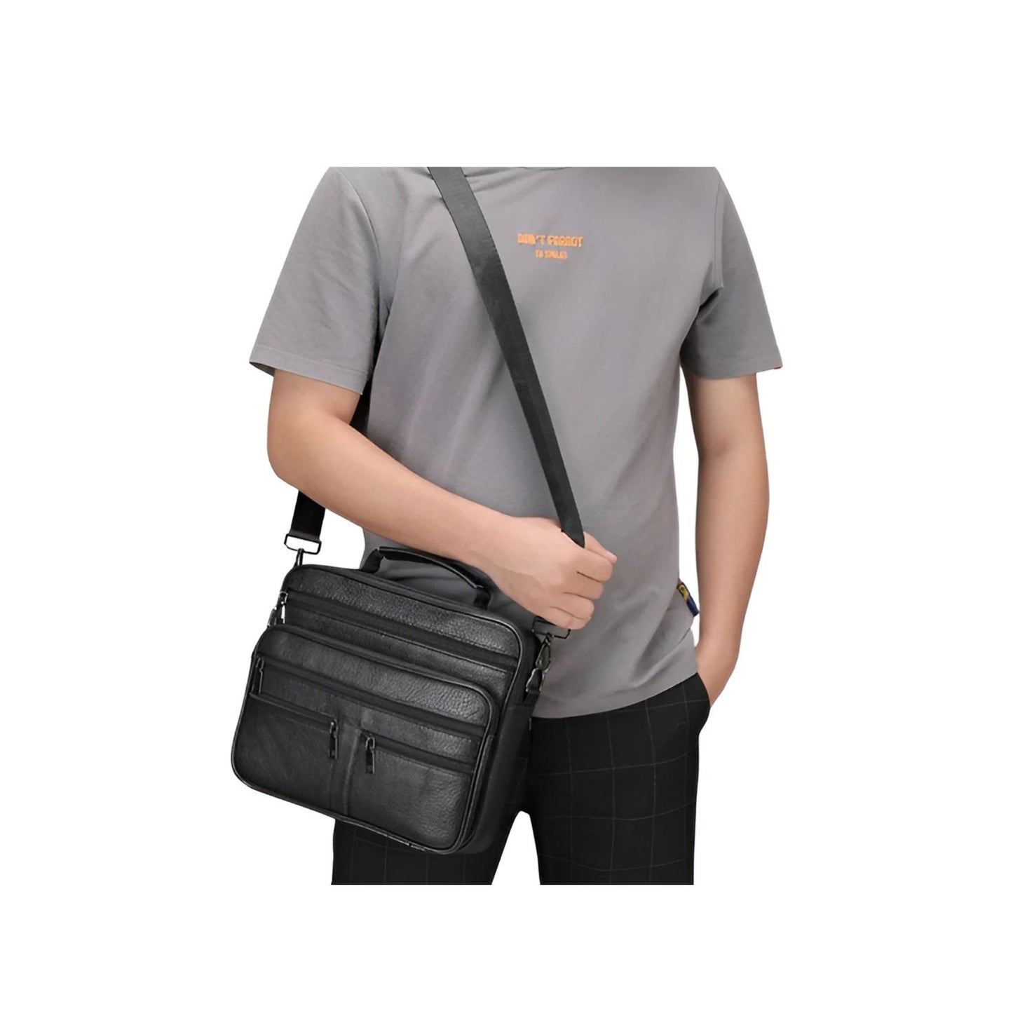 CarryQuest® - Heren Lederen Schoudertas - Koeienhuid Lederen Handtassen - ZwartCarryQuestsimple