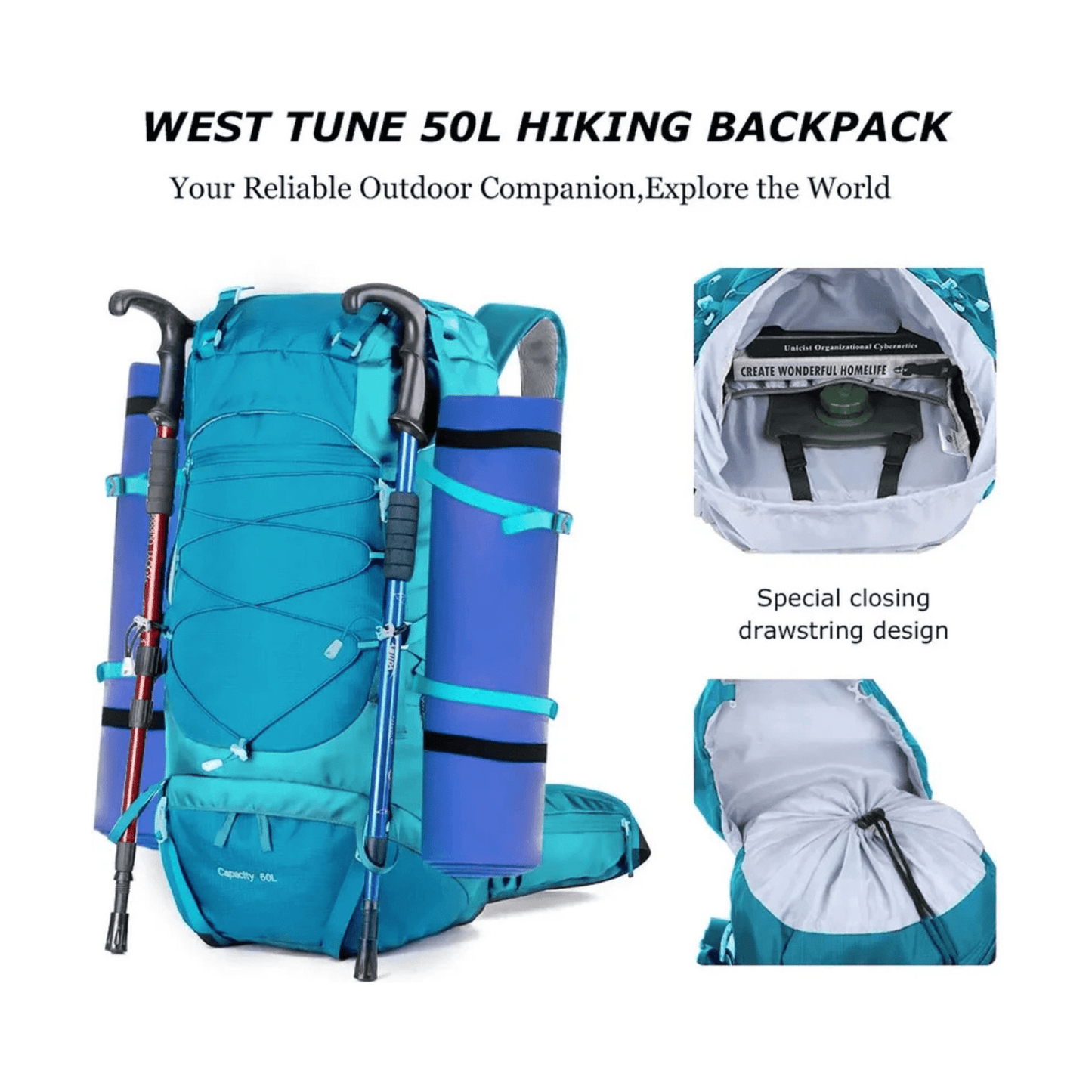 CarryQuest® - hiking/Wandel Rugzak - en Ademend - Duurzaam en Lichtgewicht - Licht BlauwCarryQuestsimple