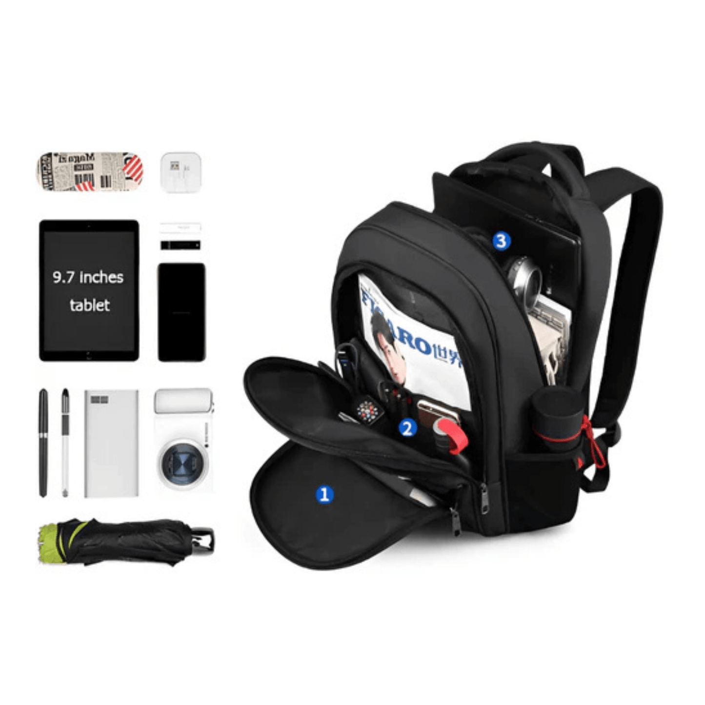 CarryQuest® - Laptop Rugzak 15.6" - Grote Capaciteit + Waterdicht + USB - ZwartCarryQuestsimple