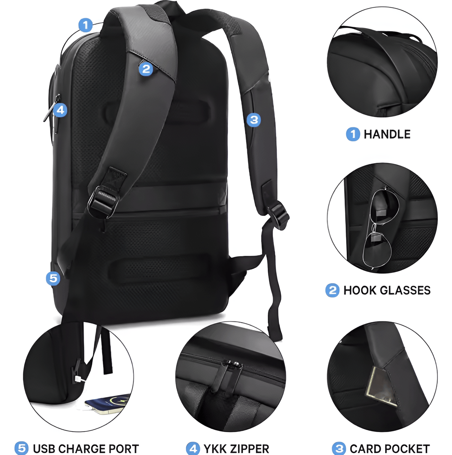 CarryQuest® - Laptop Rugzak - USB Oplaadfunctie - Ruimte Zaken Reisgenoot - ZwartCarryQuestLaptop RugzakUsb