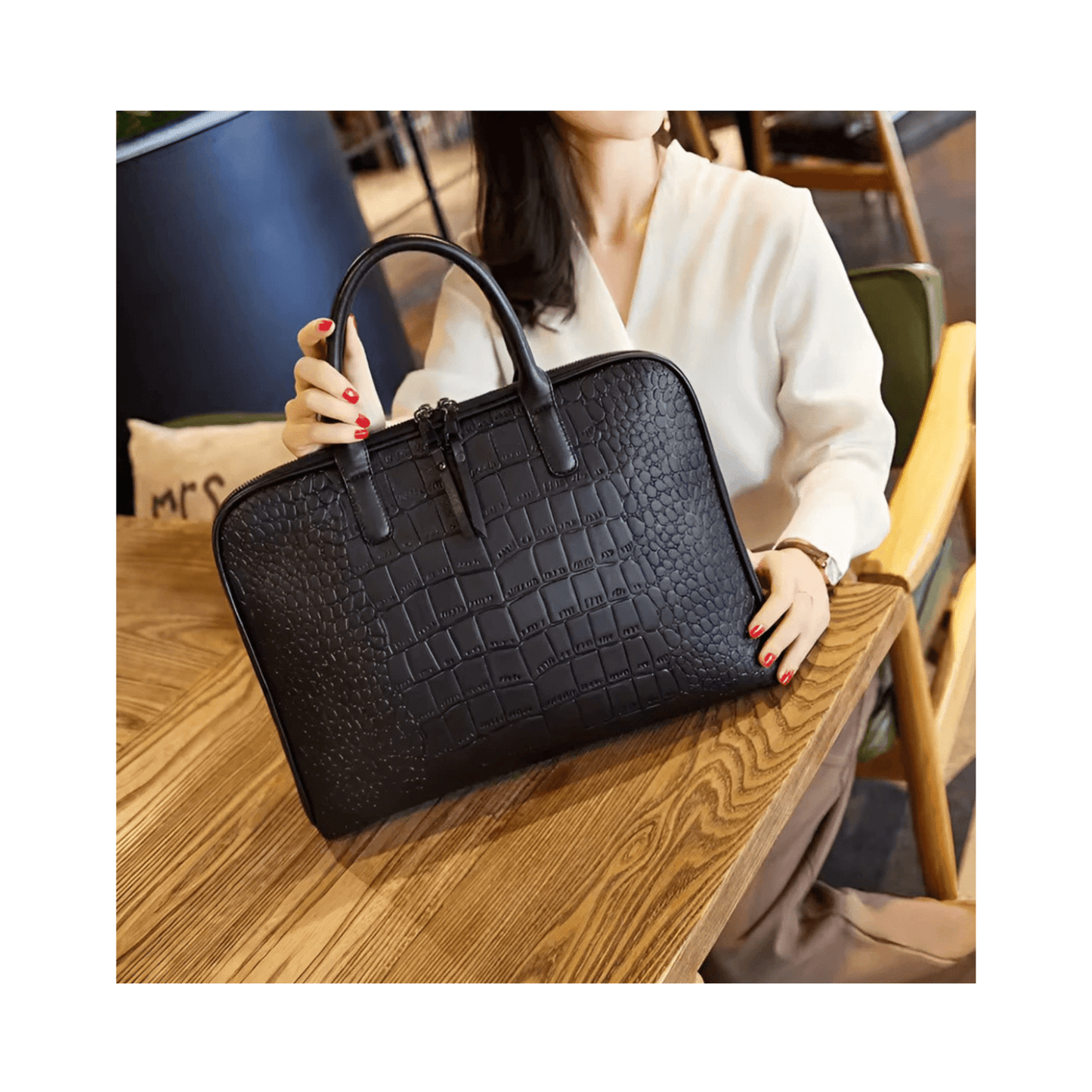 CarryQuest® - Laptoptas - Trendy Dierenprint PU Leren Laptoptas Inch - Zwart