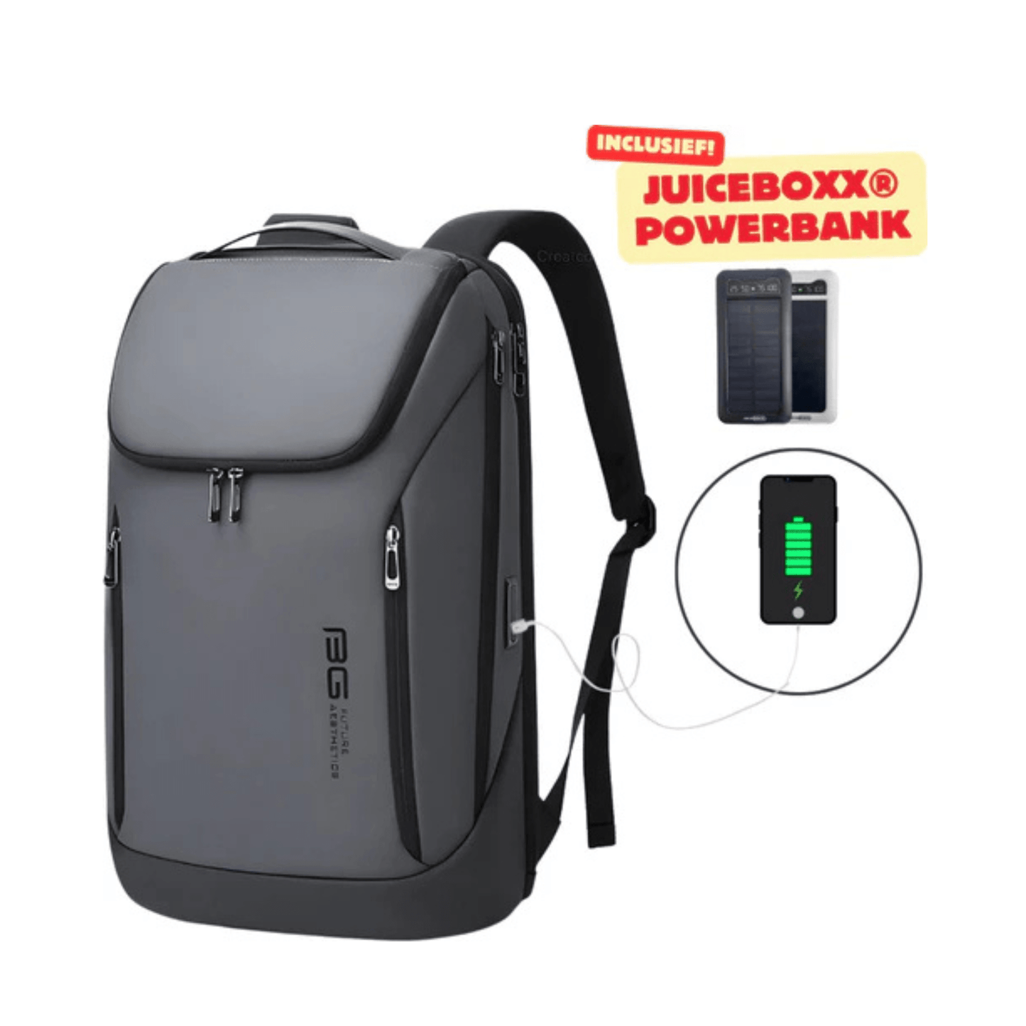 CarryQuest® - Laptoptas - Waterdicht - Nu inclusief JuiceBoxx® Powerbank - GrijsCarryQuestsimple