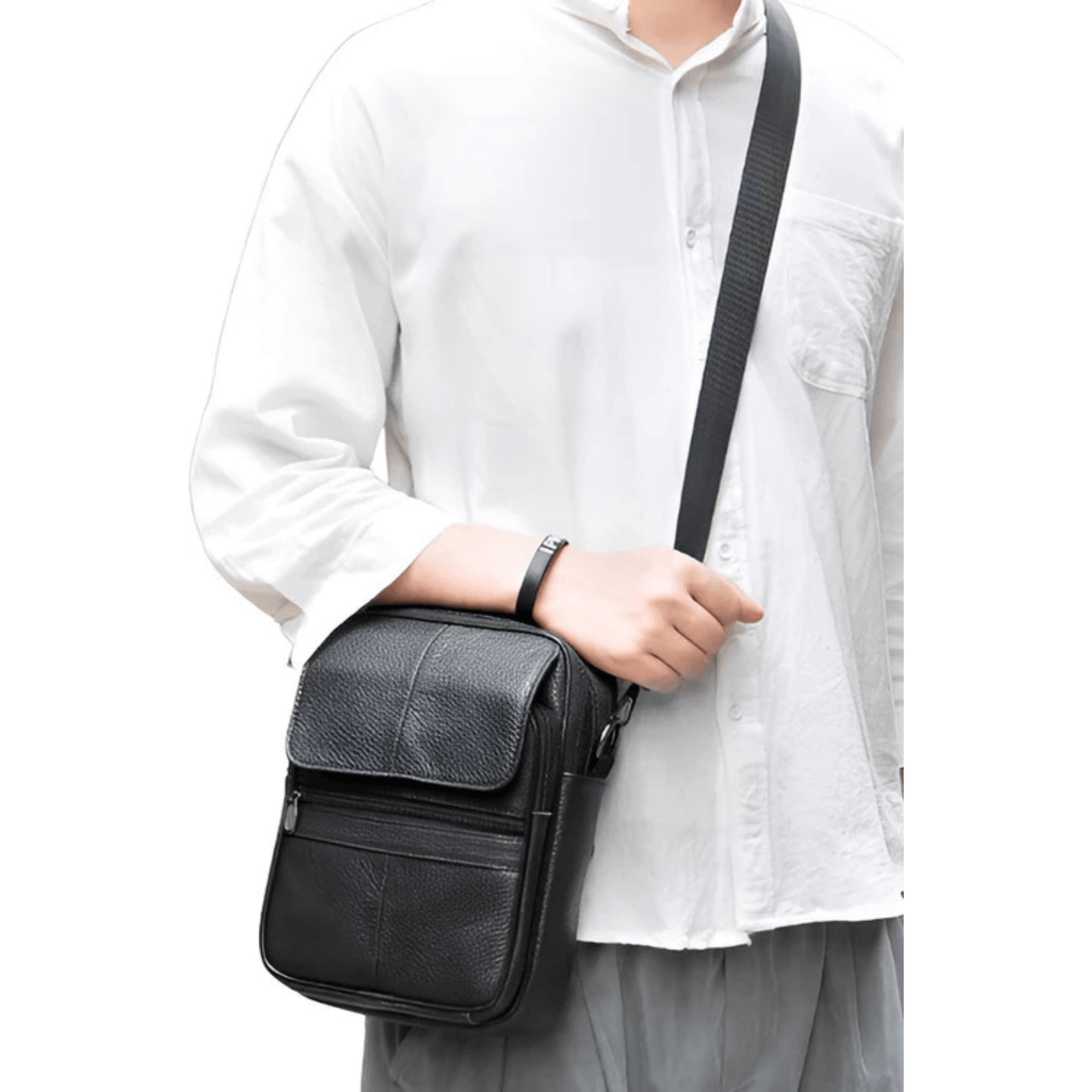 CarryQuest® - Lederen Crossbody Bag - Verstelbare Schouderband - Echt Leder - ZwartCarryQuestsimple