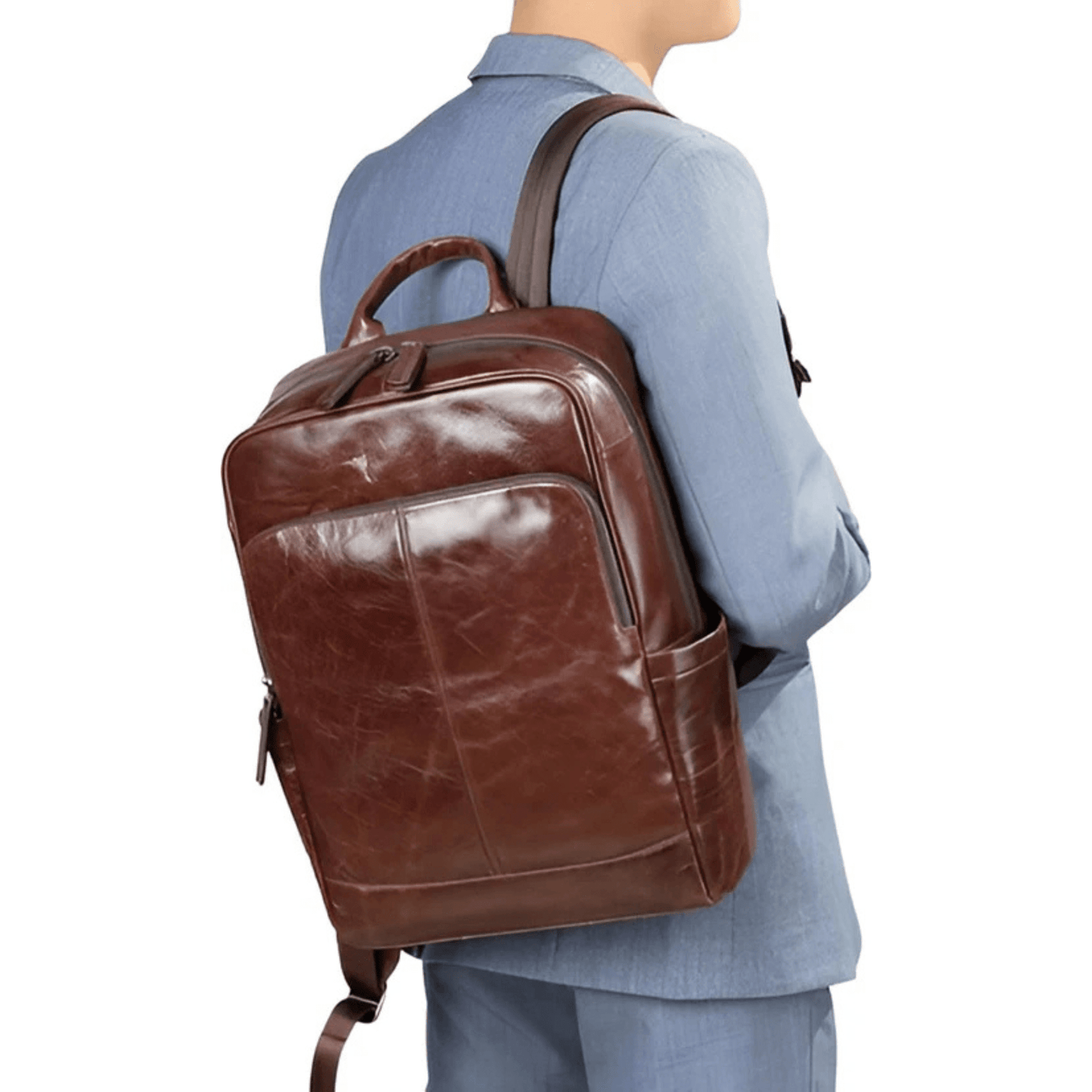 CarryQuest® - Leren Heren Schoudertas - Computertas - Satchelrugzak - Koffie