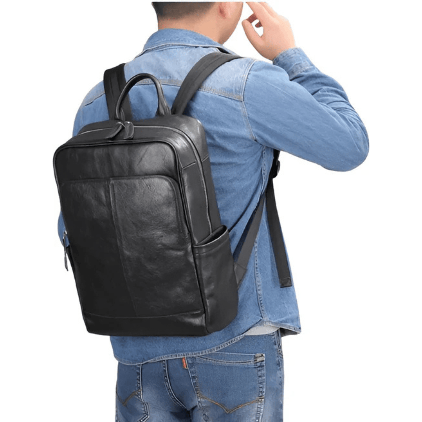 CarryQuest® - Leren Heren Schoudertas - Computertas - Satchelrugzak - Zwart