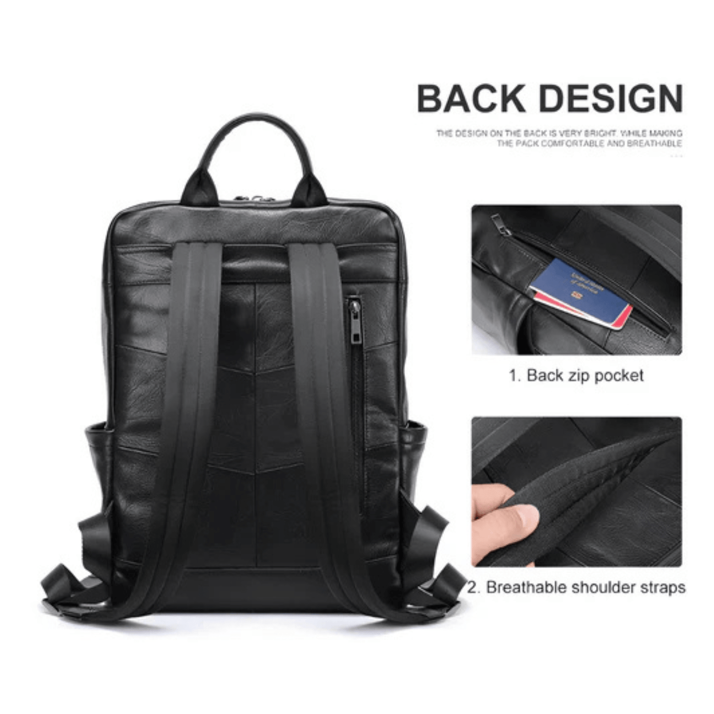 CarryQuest® - Leren Heren Schoudertas - Computertas - Satchelrugzak - Zwart