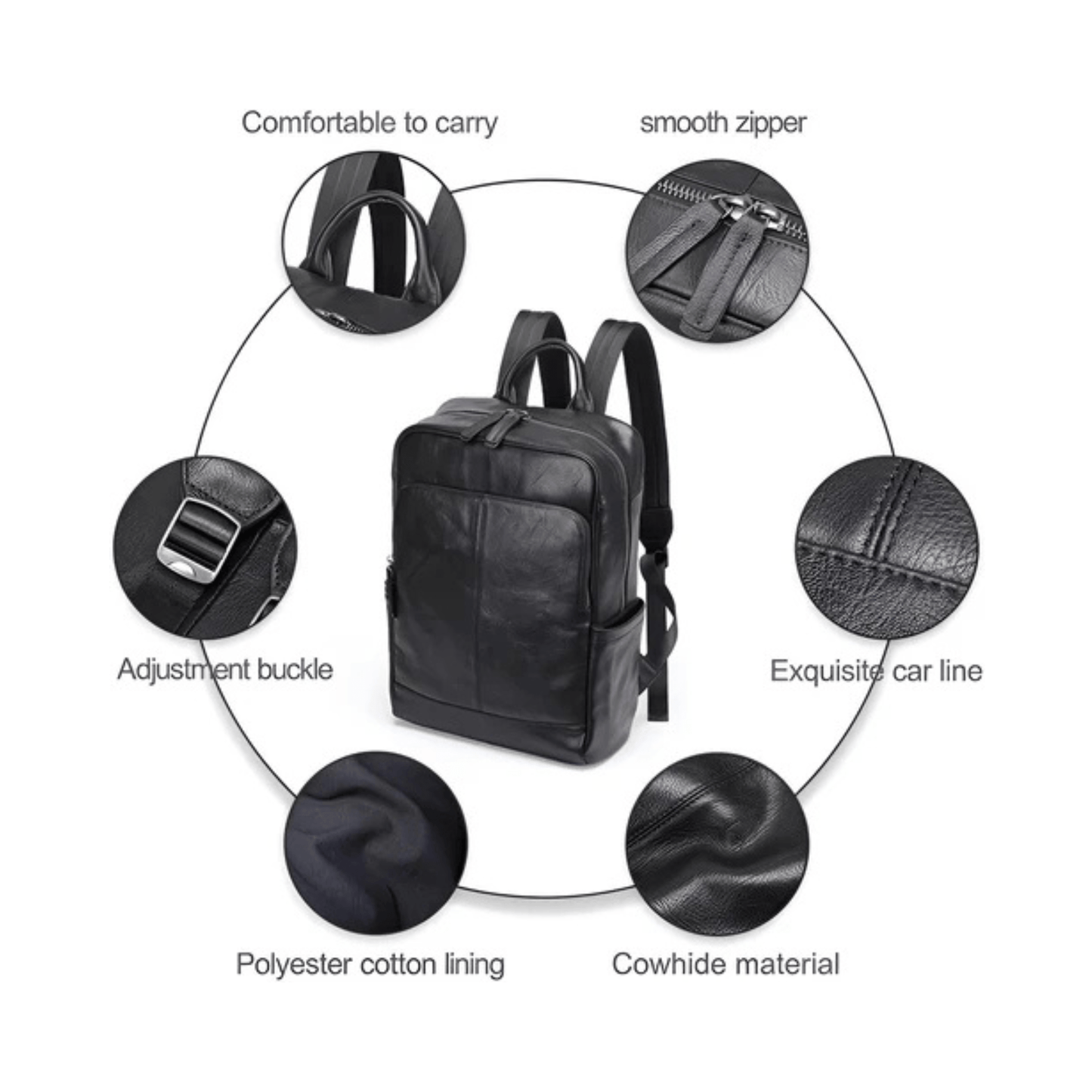 CarryQuest® - Leren Heren Schoudertas - Computertas - Satchelrugzak - Zwart