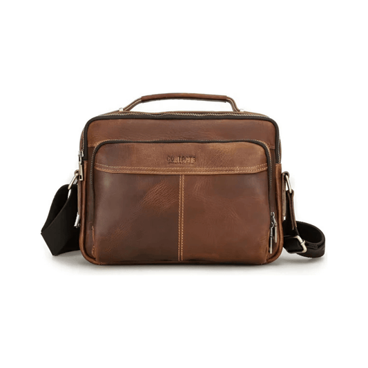 CarryQuest® - Leren Heren Schoudertas - Grote Capaciteit Handtassen - Koerierstas - Bruin