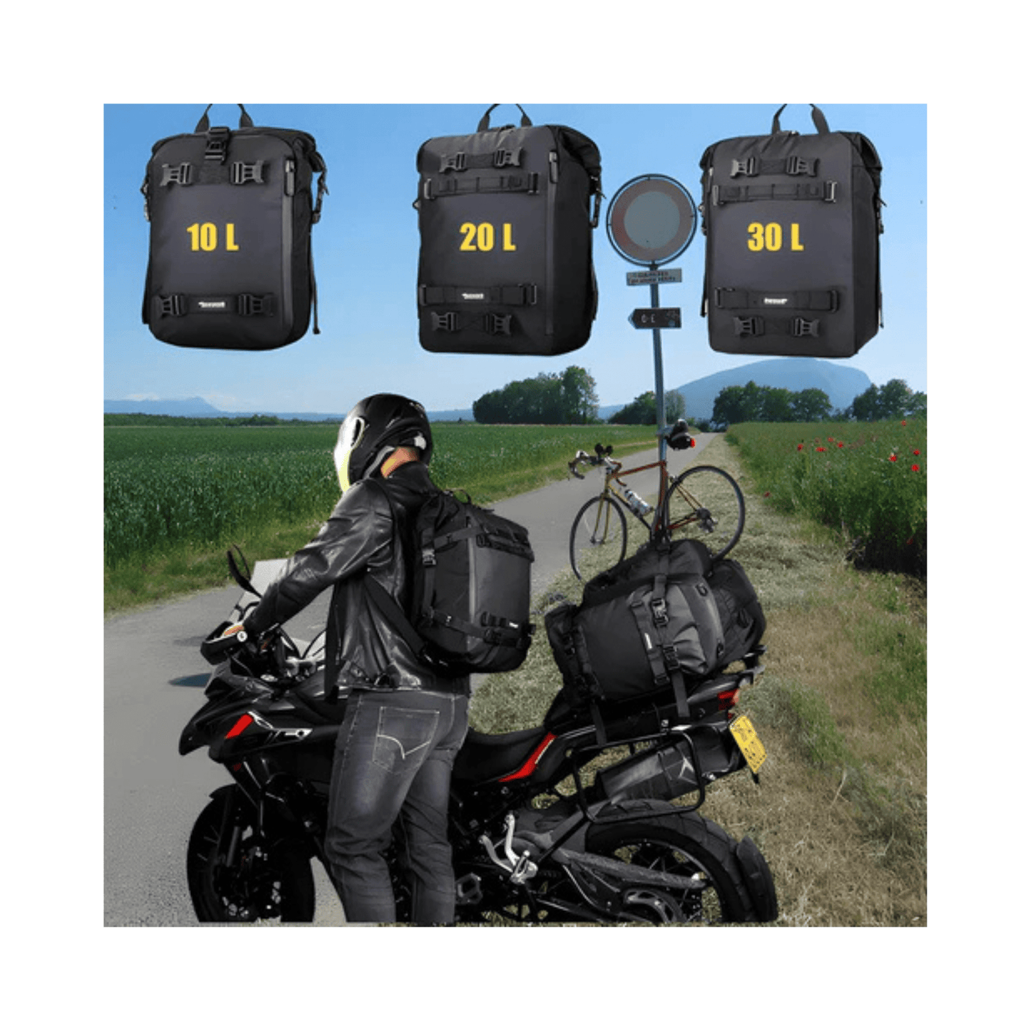 CarryQuest® - Motor Achter Tas 30L Waterdicht - Zijbagage Tas rugzak - 30L - Zwart