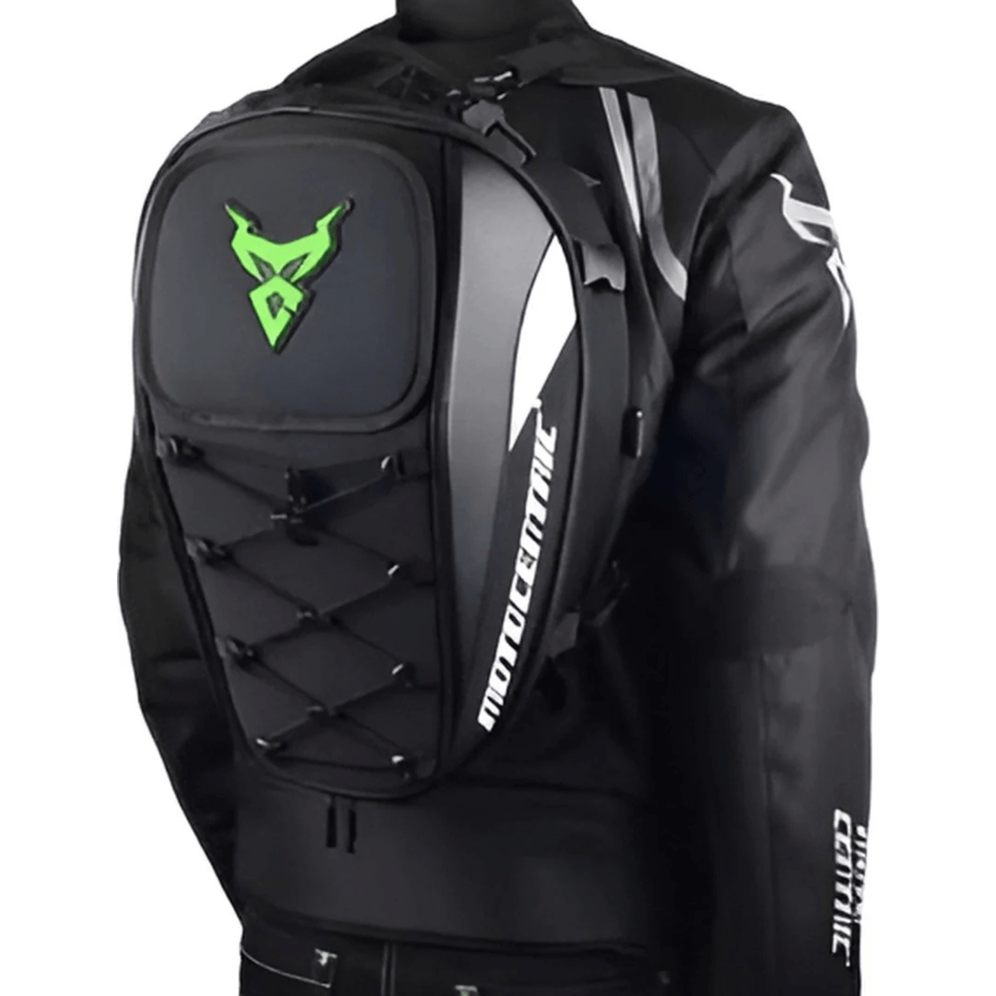 CarryQuest® - Motor Rugzak - Motor Zadeltas en Motor Rugzak - Motorhelm Tas - 48L - Staarttas - Handtas - Zwart/Groen