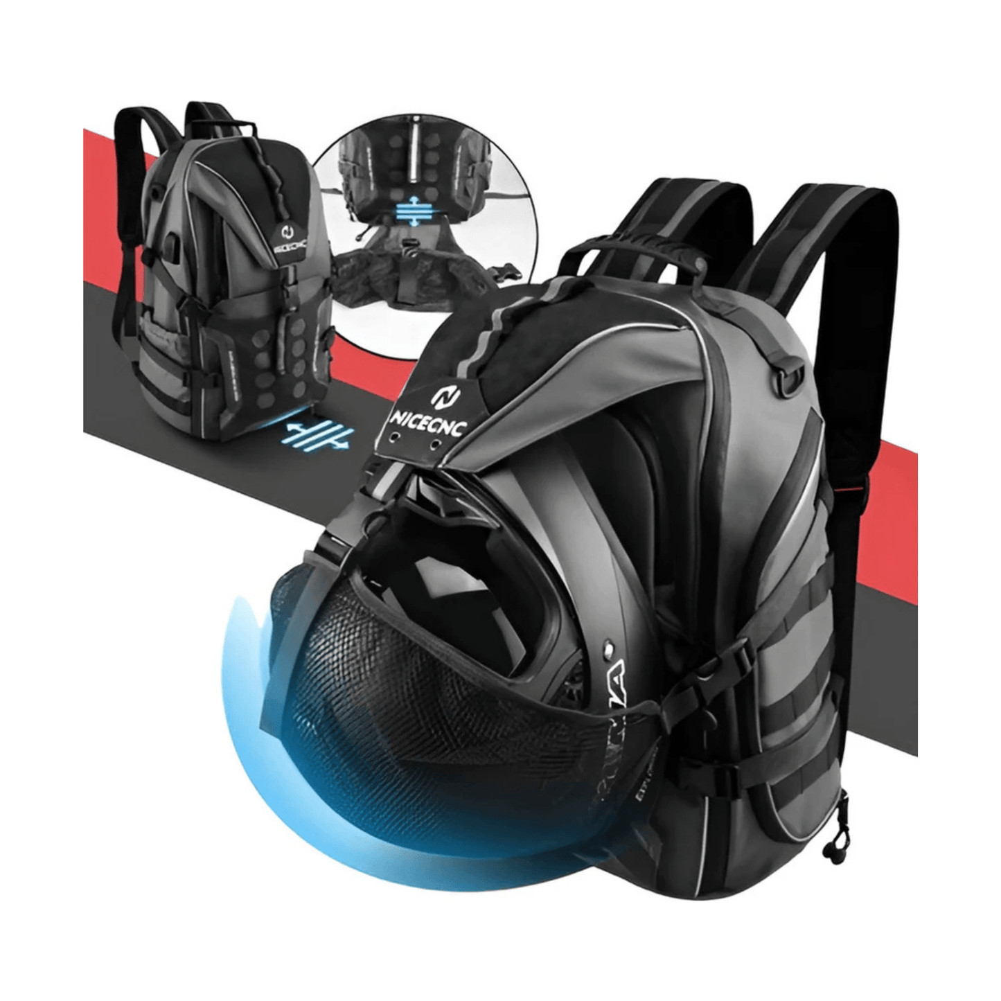 CarryQuest® - Motor Rugzak - Motorfiets Rugzak - Waterdicht 35L met USB Oplaadpoort - Zwart