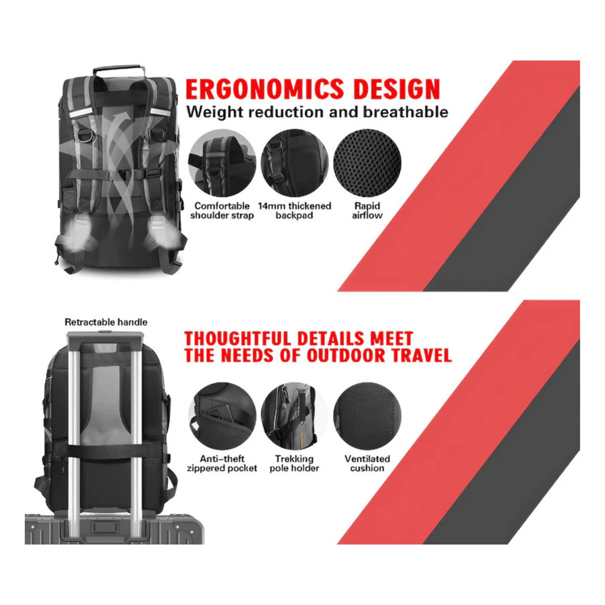 CarryQuest® - Motor Rugzak - Motorfiets Rugzak - Waterdicht 35L met USB Oplaadpoort - Zwart