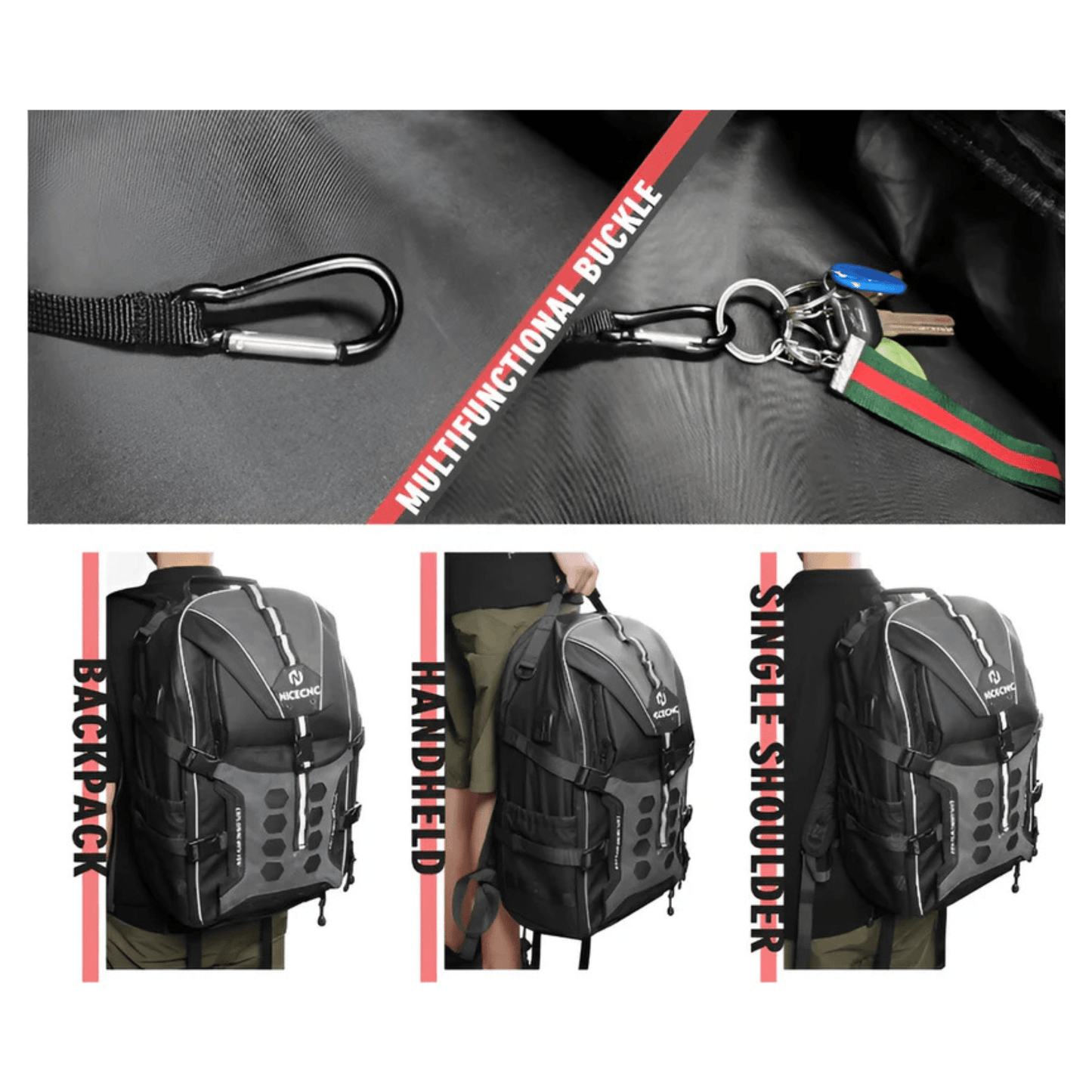 CarryQuest® - Motor Rugzak - Motorfiets Rugzak - Waterdicht 35L met USB Oplaadpoort - Zwart