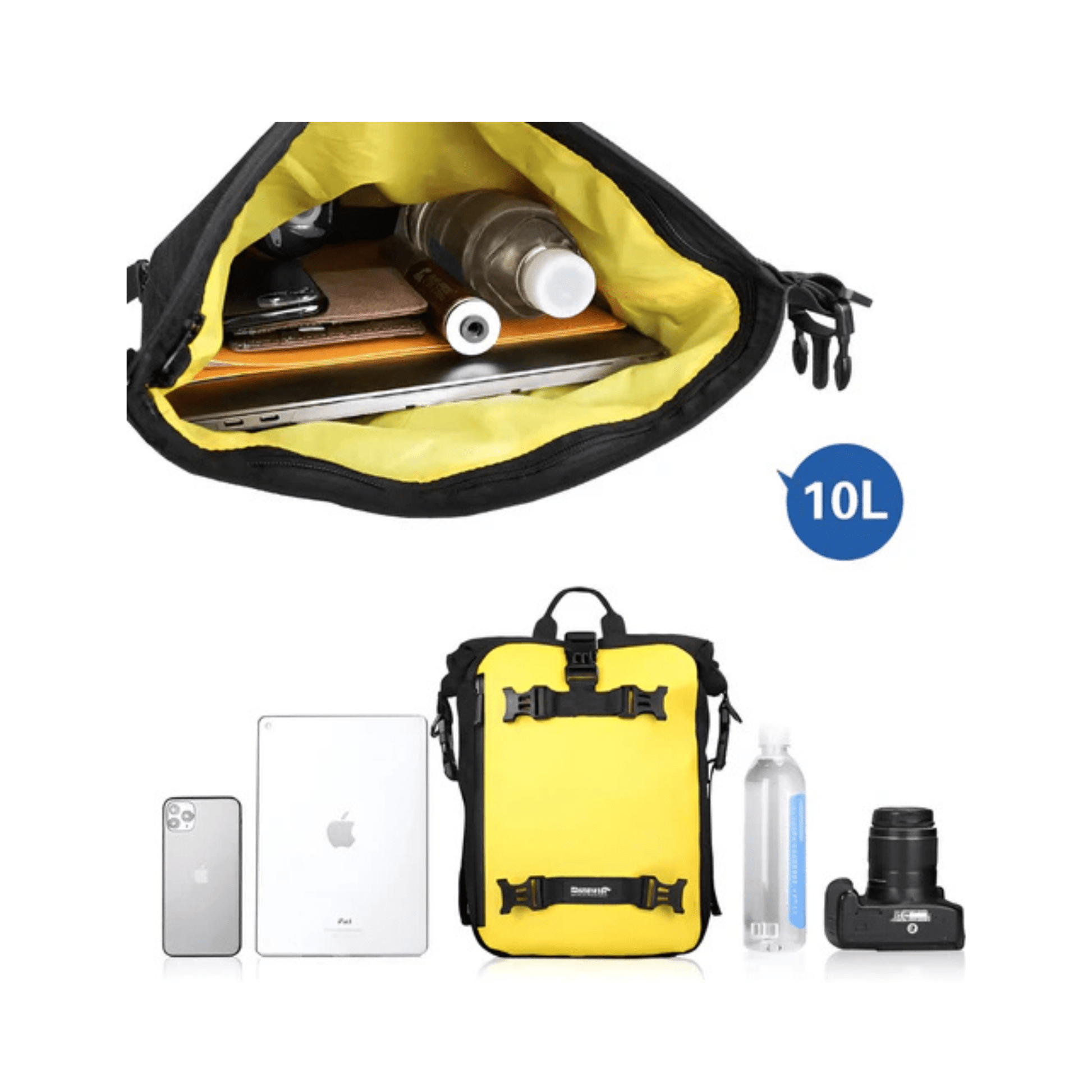 CarryQuest® - Motorfiets Achter Tas 10L Waterdicht - Fietsrugzak Universeel - 10L - Geel